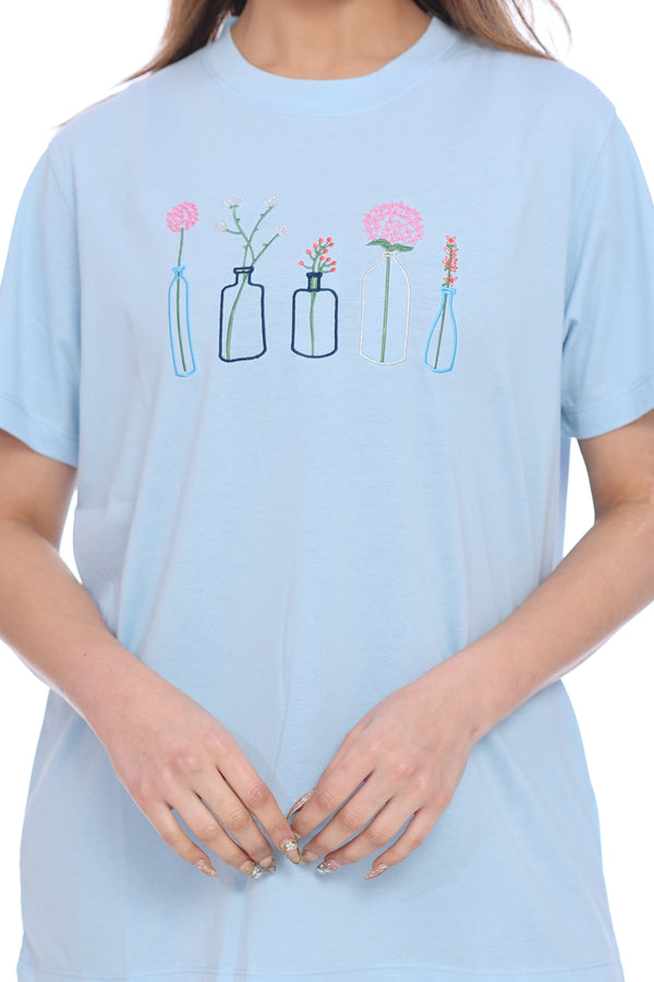 Moda ElementiWomen's Sky Blue Comfort Fit T-Shirt