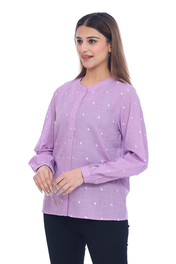 Women's Lilac Embroidered Cotton Shirt Full Sleeves