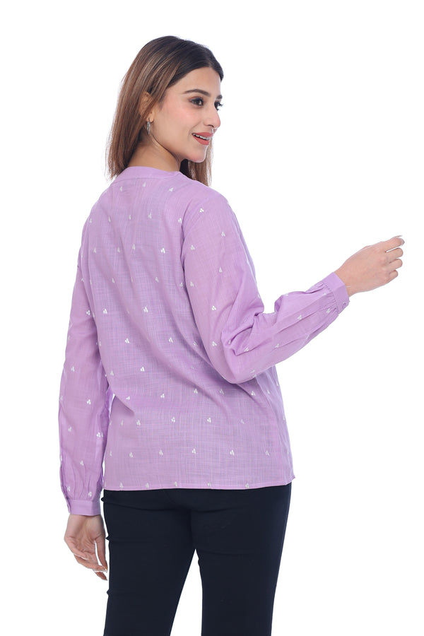 Women's Lilac Embroidered Cotton Shirt Full Sleeves