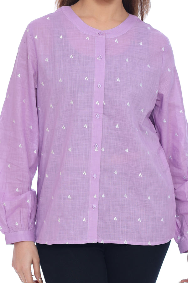 Women's Lilac Embroidered Cotton Shirt Full Sleeves