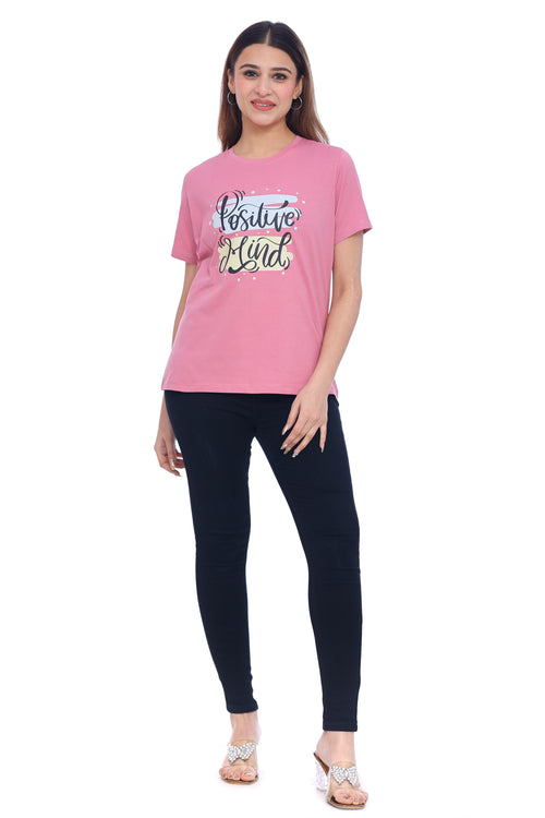 Women's Pink "Positive Mind" Graphic T-Shirt