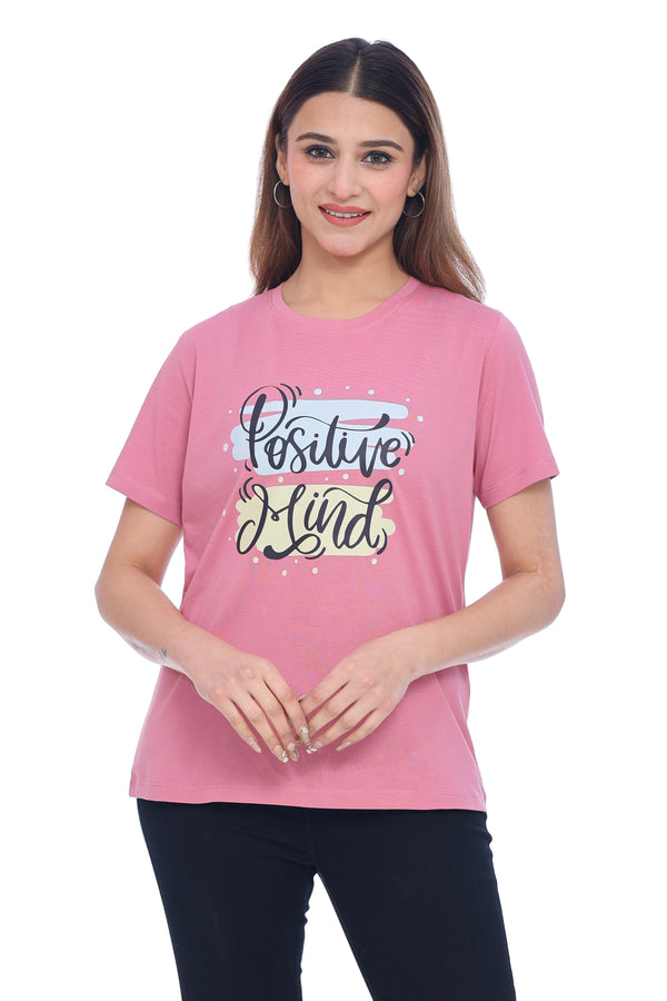 Women's Pink "Positive Mind" Graphic T-Shirt