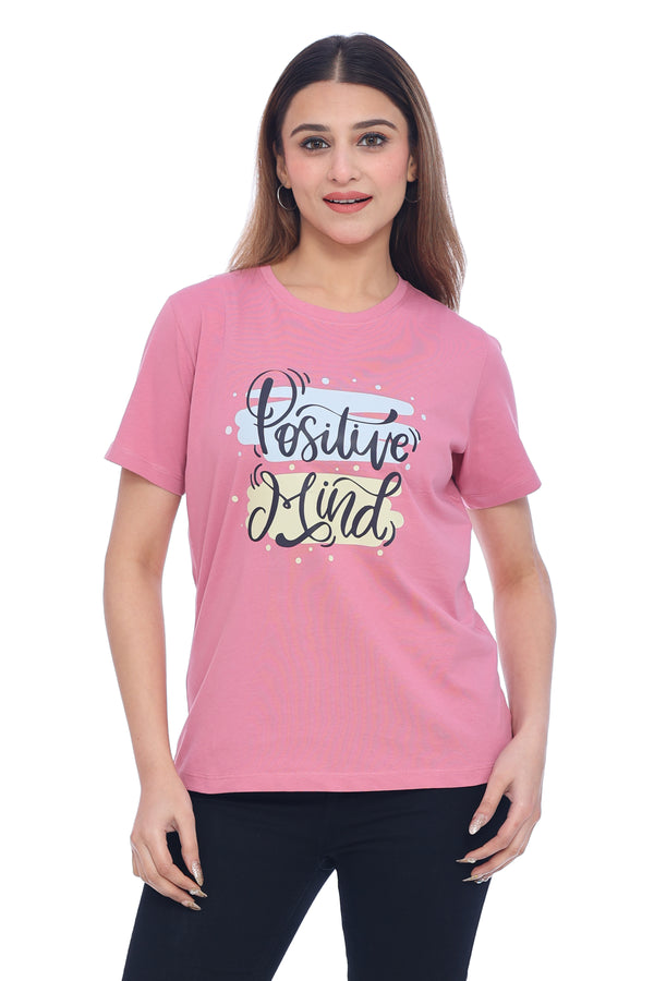 Women's Pink "Positive Mind" Graphic T-Shirt