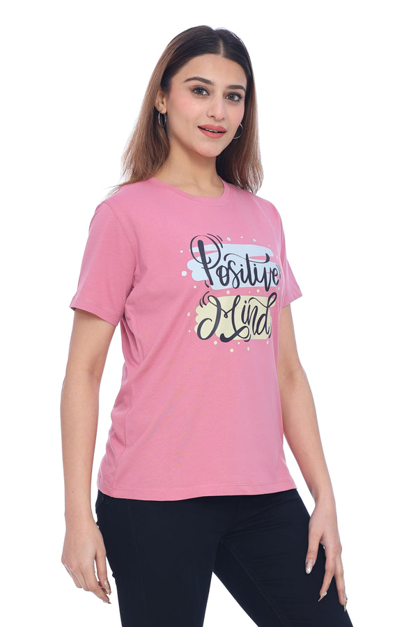 Women's Pink "Positive Mind" Graphic T-Shirt