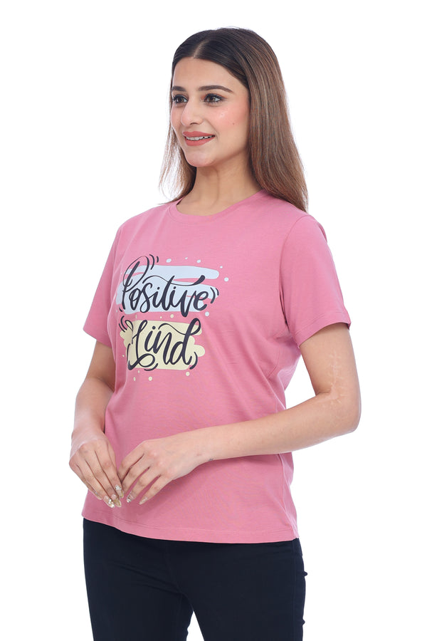 Women's Pink "Positive Mind" Graphic T-Shirt