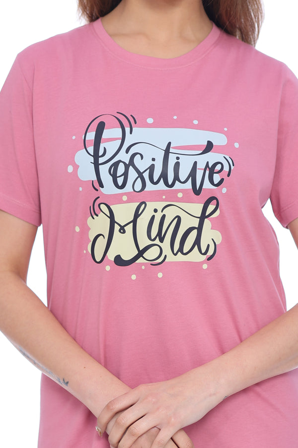 Women's Pink "Positive Mind" Graphic T-Shirt