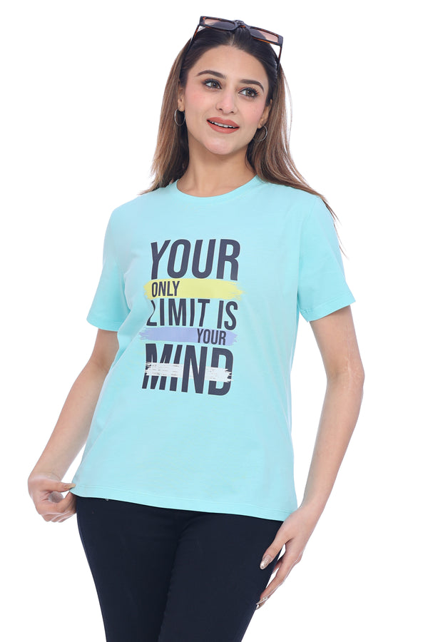 Women's Mint Green Graphic Print Cotton T-Shirt