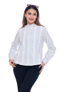 Women's White Printed Cotton Shirt