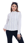 Women's White Printed Cotton Shirt