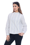 Women's White Printed Cotton Shirt