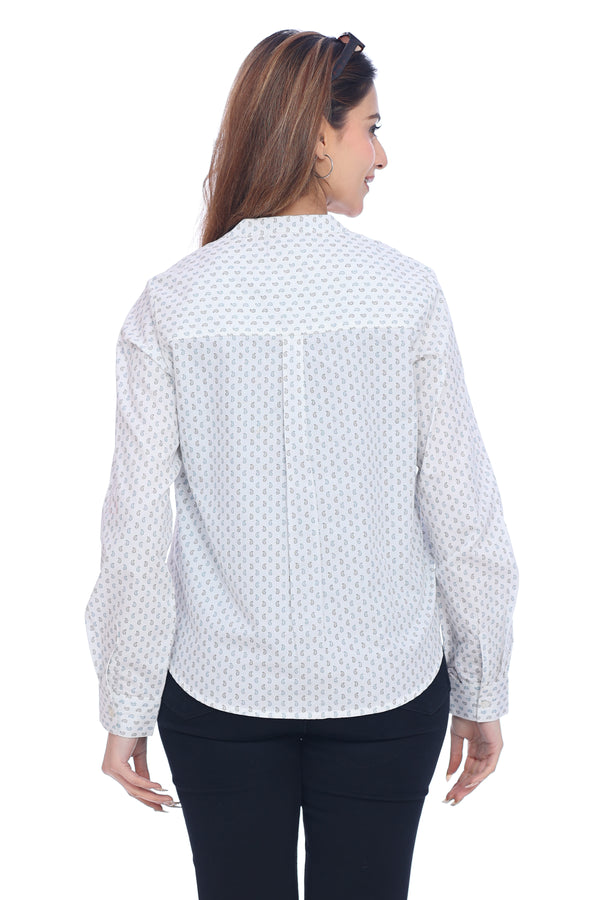 Women's White Printed Cotton Shirt