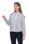Women's Light Blue Floral Printed Lace Detail Top