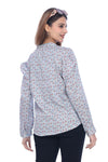 Women's Light Blue Floral Printed Lace Detail Top