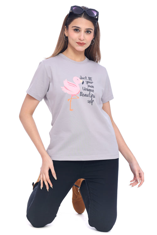 Women's Grey Graphic Printed T-Shirt