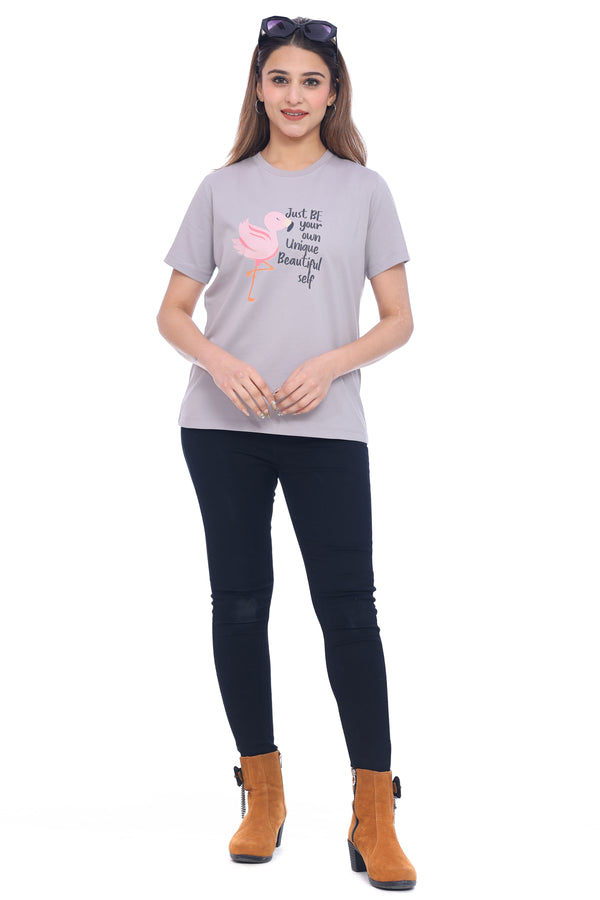 Women's Grey Graphic Printed T-Shirt