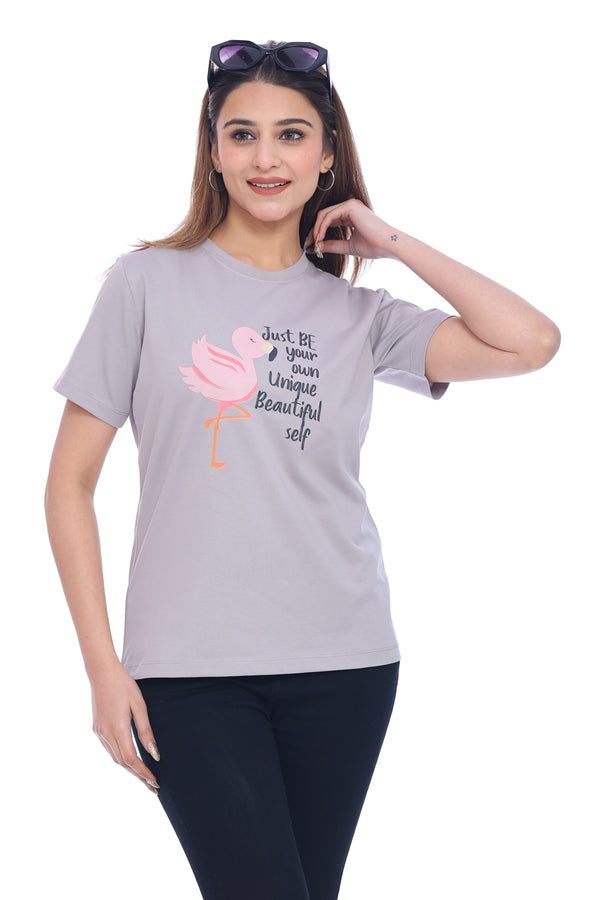 Women's Grey Graphic Printed T-Shirt