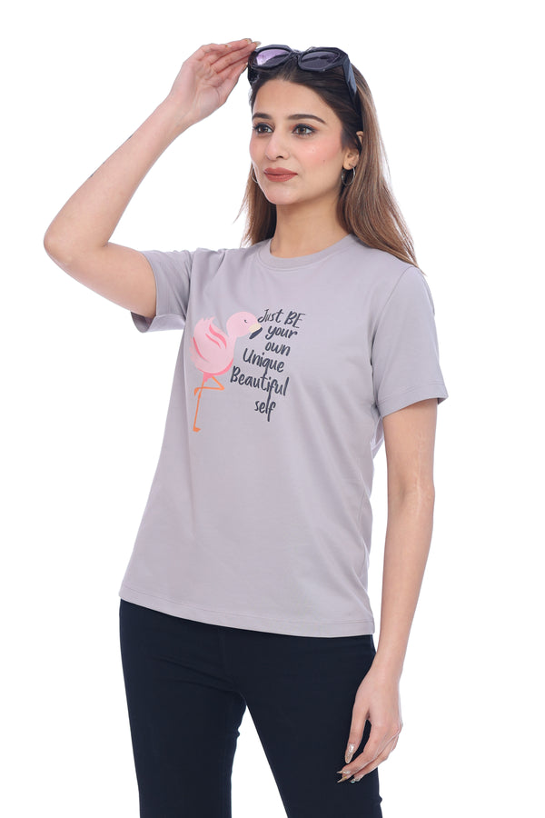Women's Grey Graphic Printed T-Shirt