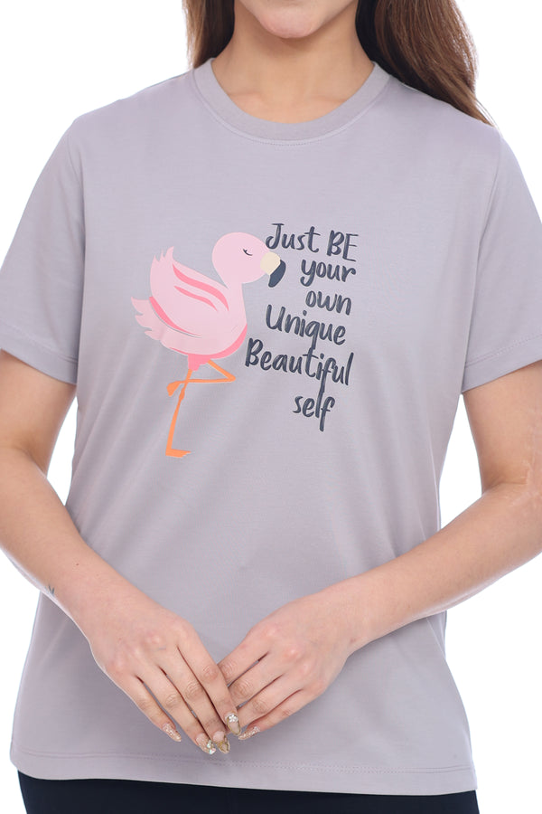 Women's Grey Graphic Printed T-Shirt