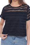 Women's Black Sheer Striped Embellished Top