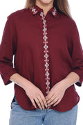 Moda Elementi Wine Red Shirt for Women