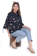 Moda Elementi Black & Pink Woven Top for Women