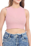 Ribbed sleeveless crop top in blush pink – soft, stylish, and breathable