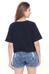 Women's Black Crop Top with White Bow Print