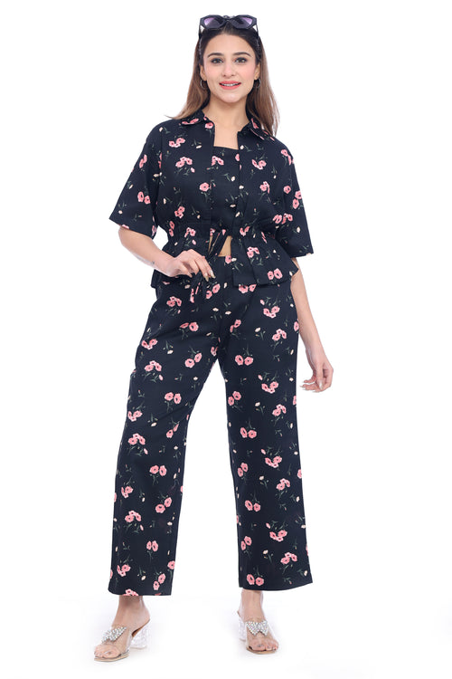 Women's Black Floral Printed Co-Ord Set