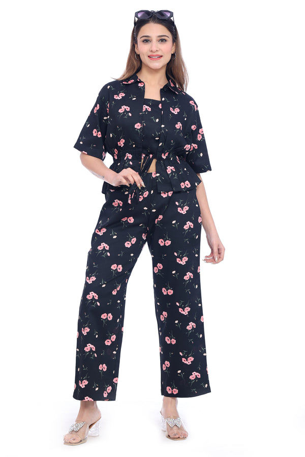 Women's Black Floral Printed Co-Ord Set