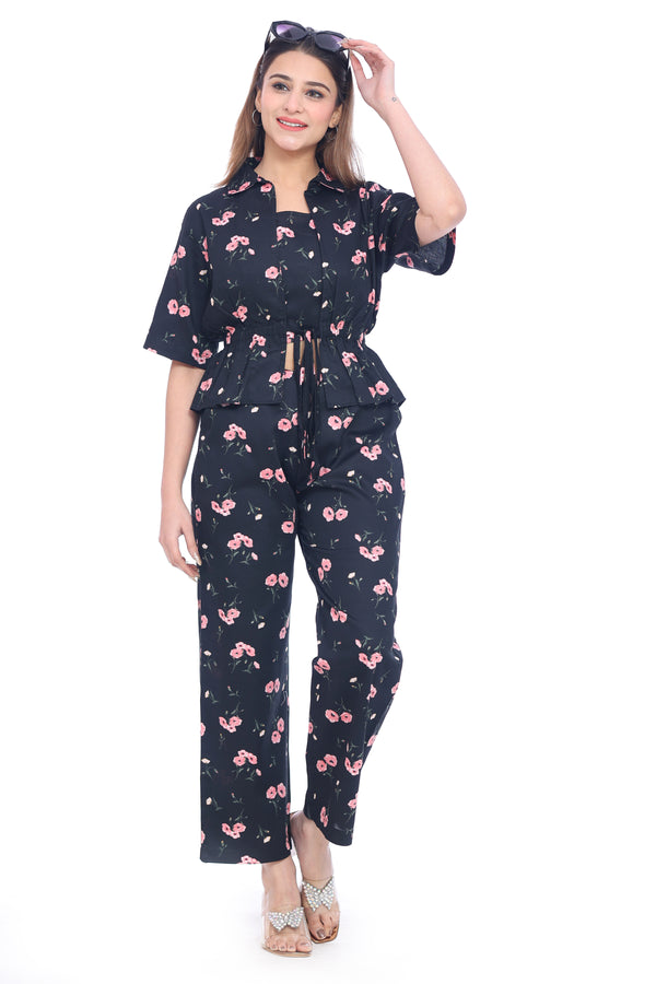 Women's Black Floral Printed Co-Ord Set