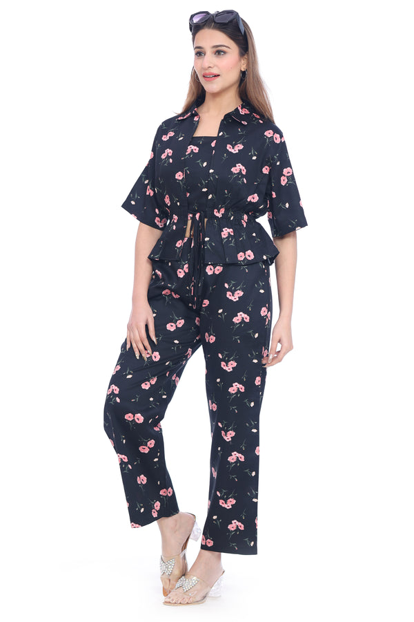 Women's Black Floral Printed Co-Ord Set