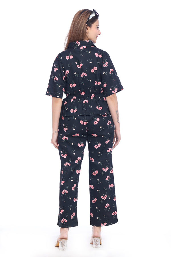Women's Black Floral Printed Co-Ord Set