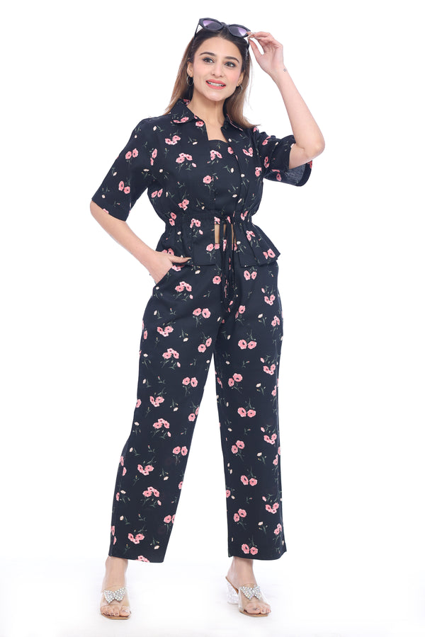 Women's Black Floral Printed Co-Ord Set