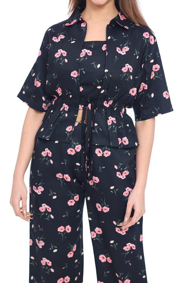 Women's Black Floral Printed Co-Ord Set