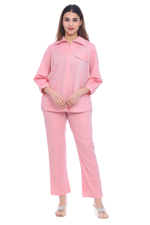 Moda Elementi Casual Cotton Co-Ord Set - Pink