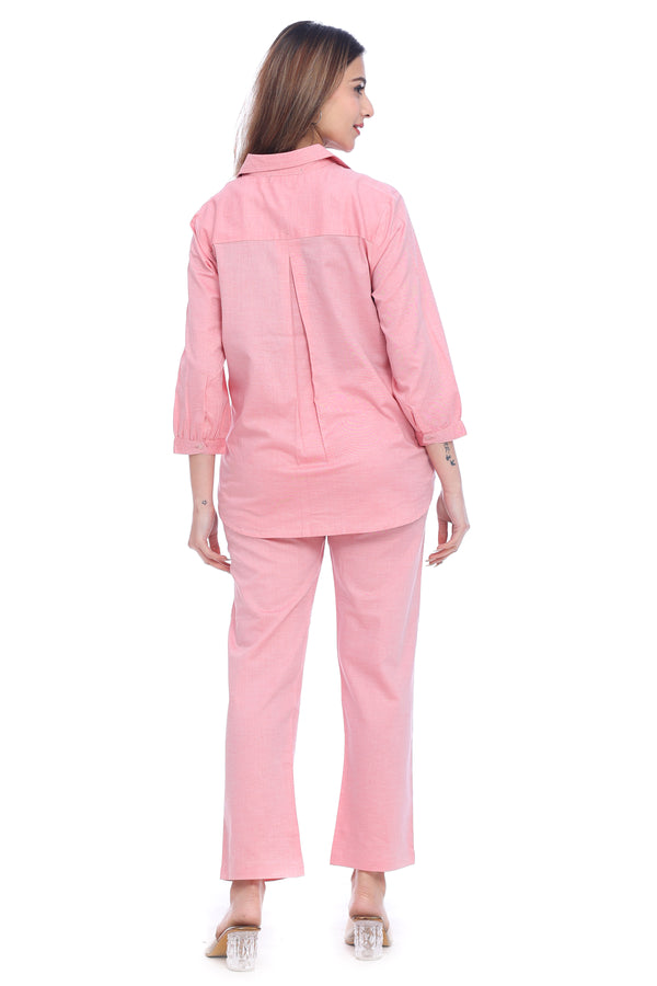 Moda Elementi Casual Cotton Co-Ord Set - Pink