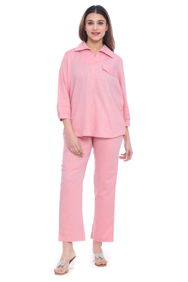 Moda Elementi Casual Cotton Co-Ord Set - Pink
