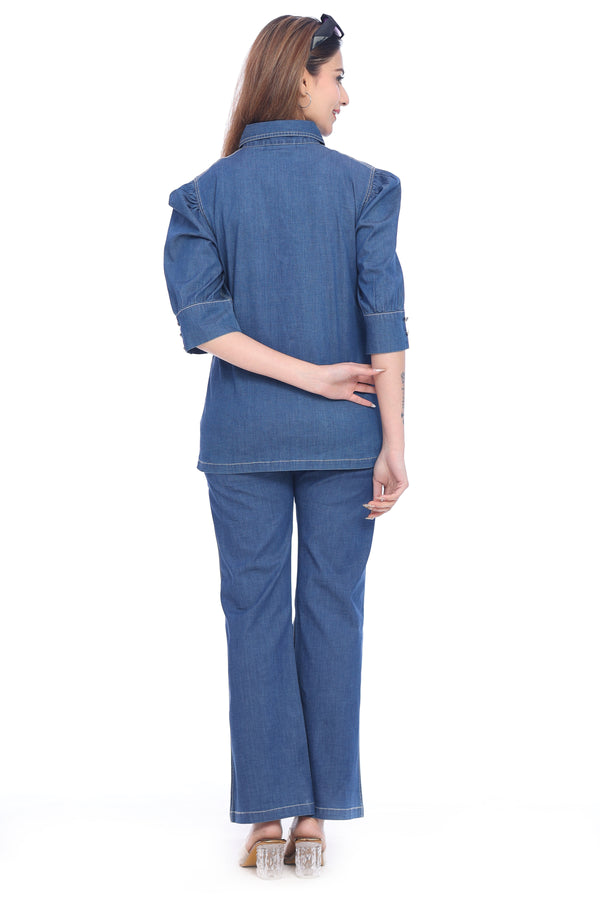Women's Denim Co-Ord Set – Shirt & Flared Pants