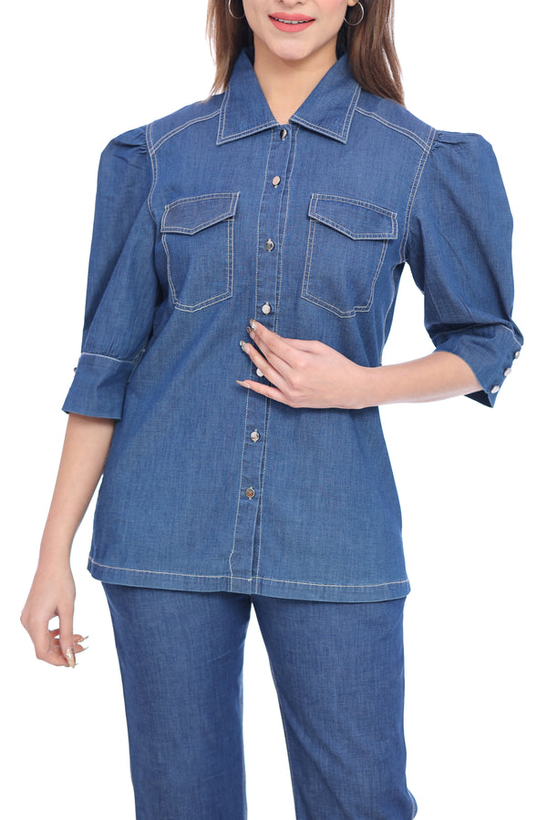 Women's Denim Co-Ord Set – Shirt & Flared Pants