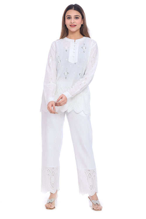 Moda Elementi Cotton Chikankari Kurta Set - White