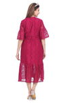 Women's Wine Red Lace A-Line Midi Dress