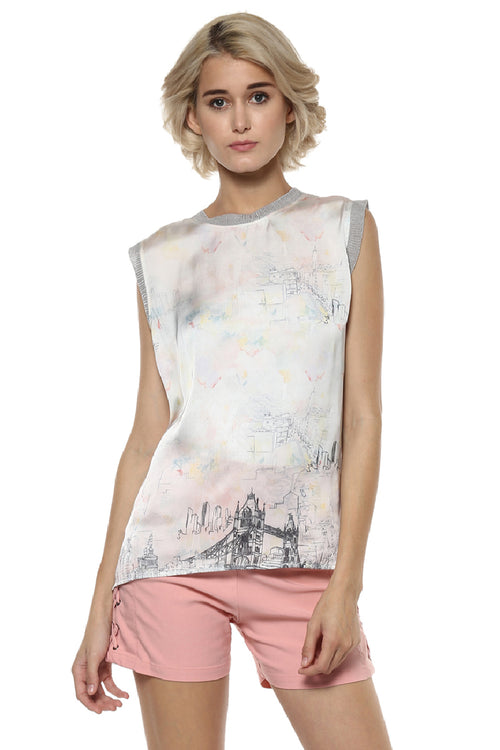 Applique Art printed sleeveless Top