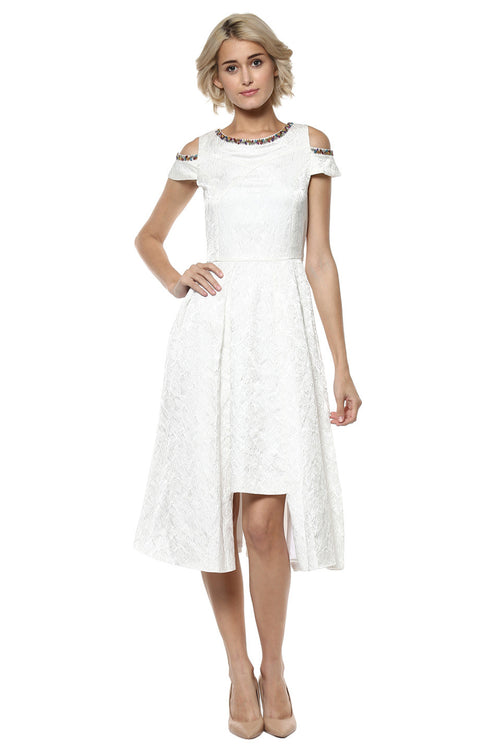 Dream White Cold Shoulder Midi Dress - MODA ELEMENTI