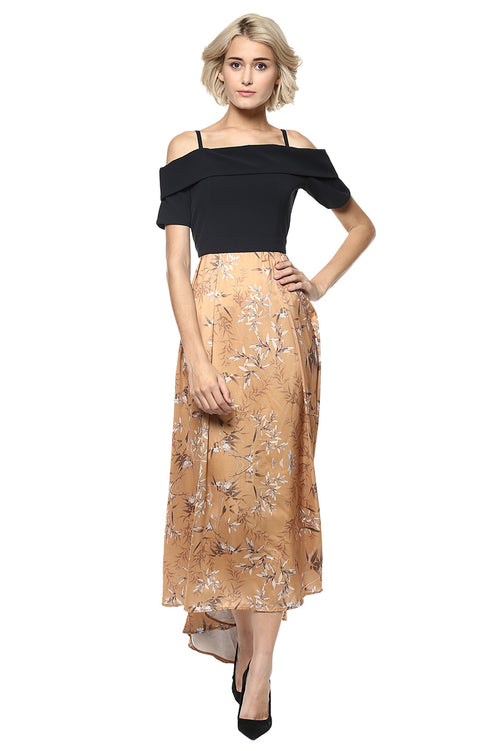 Gold_Black Drop Shoulder Dress