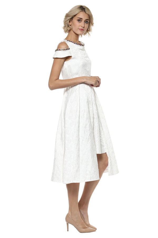 Dream White Cold Shoulder Midi Dress - MODA ELEMENTI