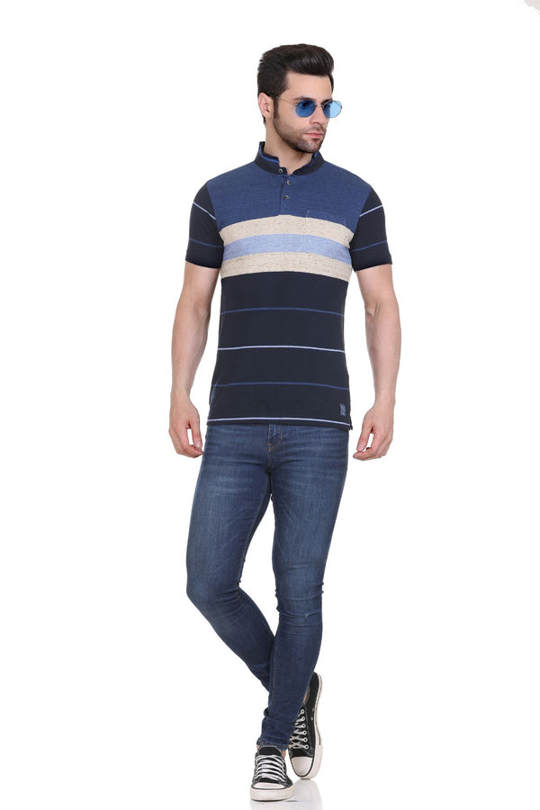 Axmann Striped Men Mandarin Collar T-Shirt
