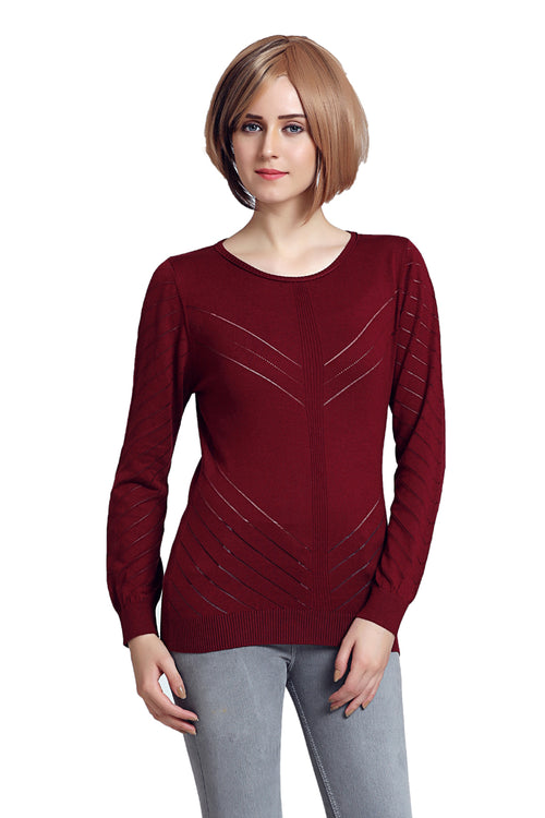 Solid Self Designed Women Sweater - MODA ELEMENTI