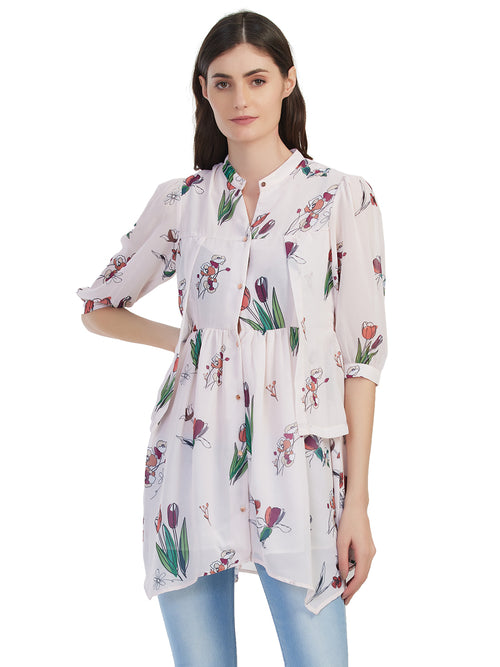 Front Buttoned Floral Printed Dress