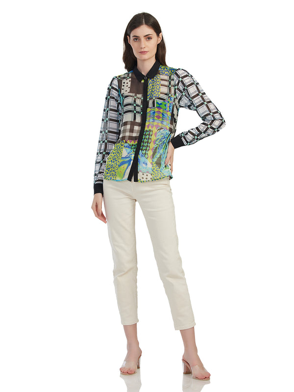 Full Sleeve Checkered Collar Top