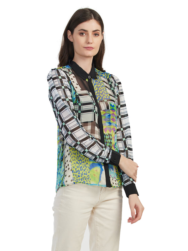Full Sleeve Checkered Collar Top